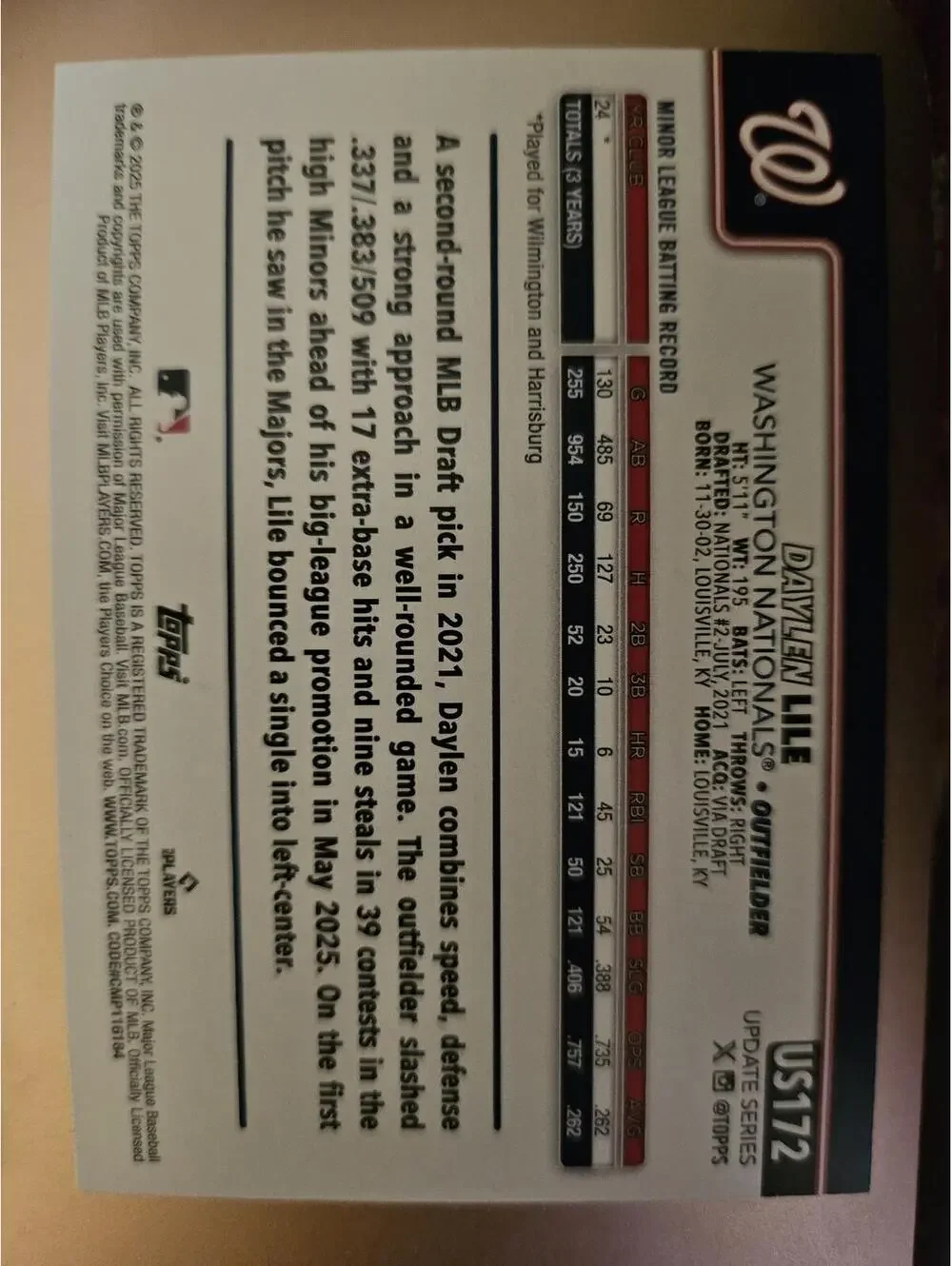 2025 Topps Chrome Update B/W - Blaine Crim (RC) USC83 - Nationals - RAW Mint - Picture 2 of 2